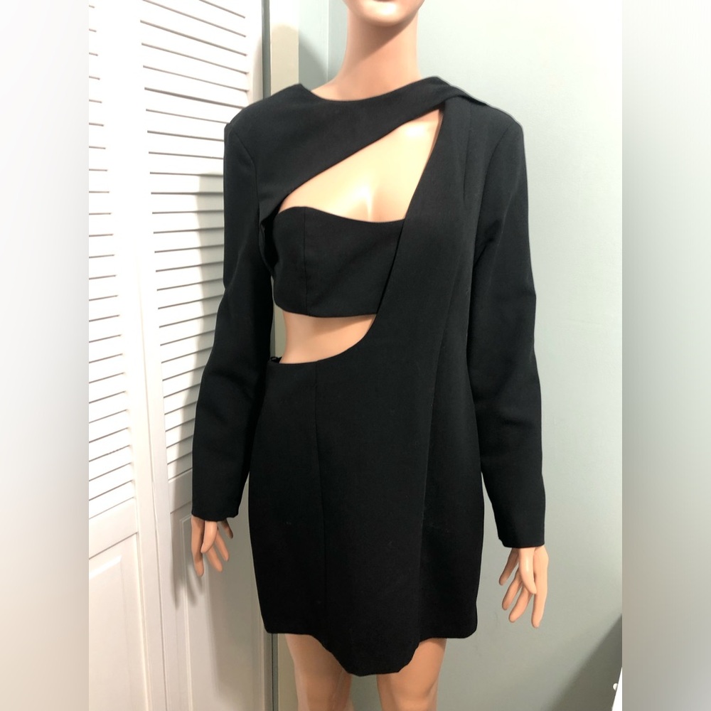 New  ZARA WOMAN SS24 BLACK CREPE CUT-OUT MINI DRESS BLACK SZ Large